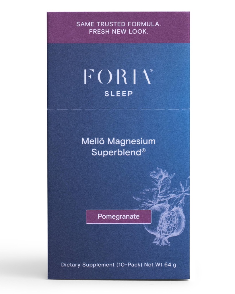 mellö Magnesium Supplement Superblend poeder - Magnesium Glycineer met L-Theanine, GABA, en sporen mineralen - Ondersteunt slaap, ontspanning en evenwichtige energie - Granaatappel smaak, 10-pack, Singles