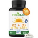 ForestLeaf Vitamin D3 + K2 (MK7) Supplement - MenaQ7 - Calcium en vitamine D3 5000 IE Max Absorptie - Tanden en botsterkte, Hartgezondheid, Immuunsysteem Ondersteuning - 60 Veggie Capsules