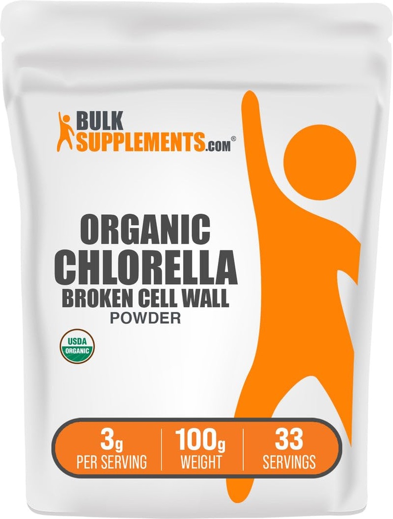 BulkSupplements.com Organic Chlorella Powder - Broken Cell Wall, Green Superfood Powder, Chlorella Supplement - Glutenvrij, 3g per Serving, 100g (3,5 oz) (Pack of 1)