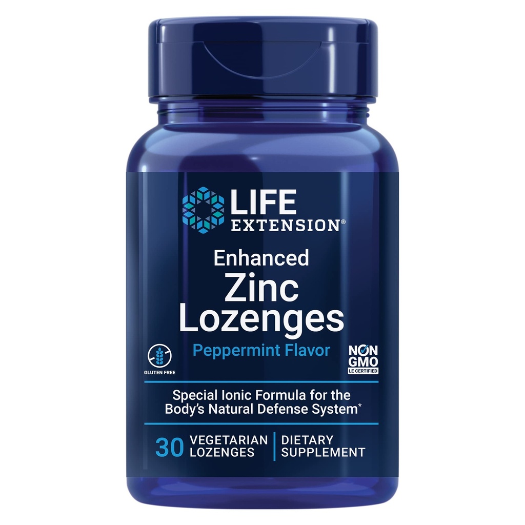 Life Extension Enhanced Zinc Lozenges, zinc Acetate, Optimal Immune Support, Strong Immune Response, Ionic zinc, Non-GMO, Gluten-Free, Vegetarian, 30 lozenges