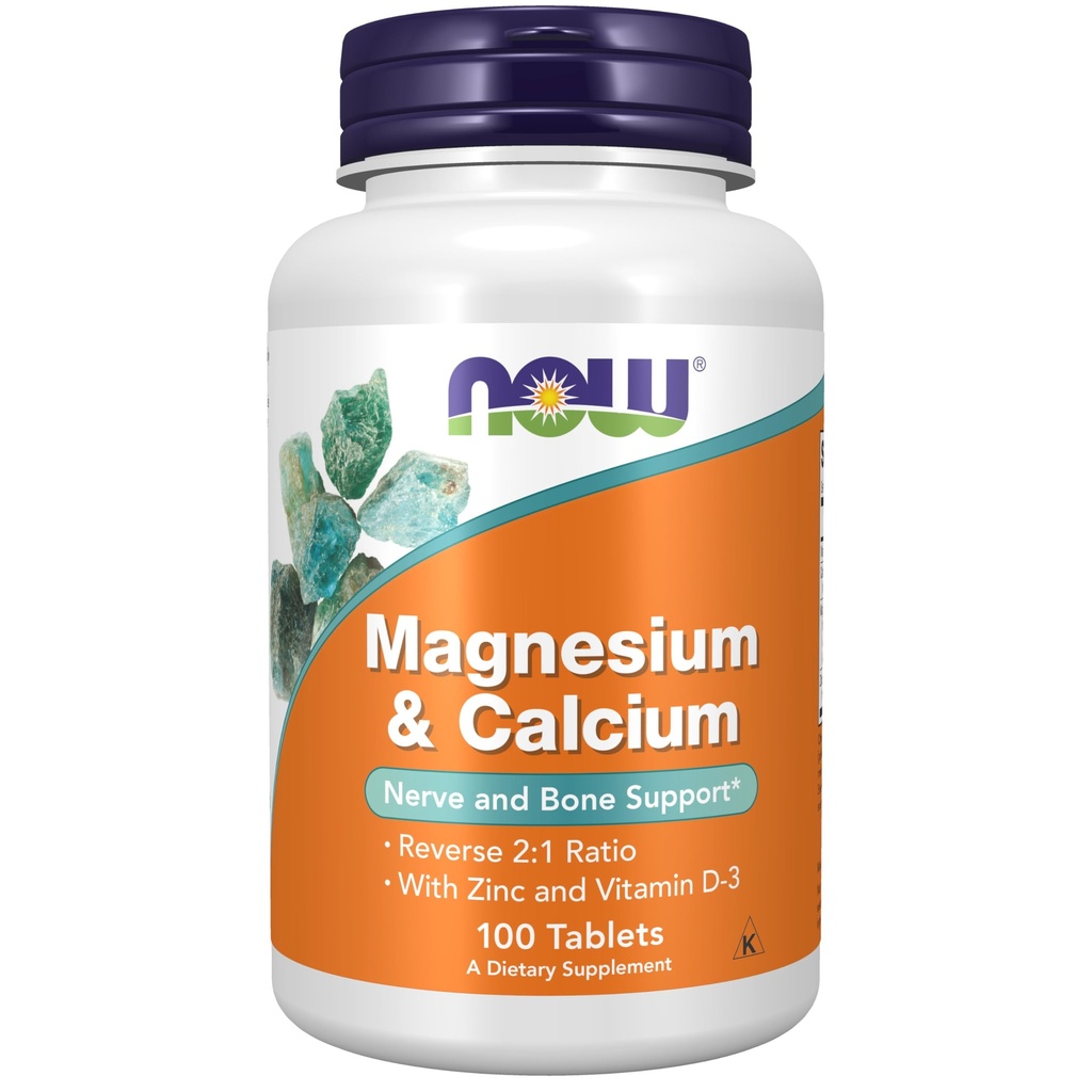 NOW Supplementen, Magnesium & Calcium, met zink en vitamine D-3, nerve en bot ondersteuning*, 100 tabletten