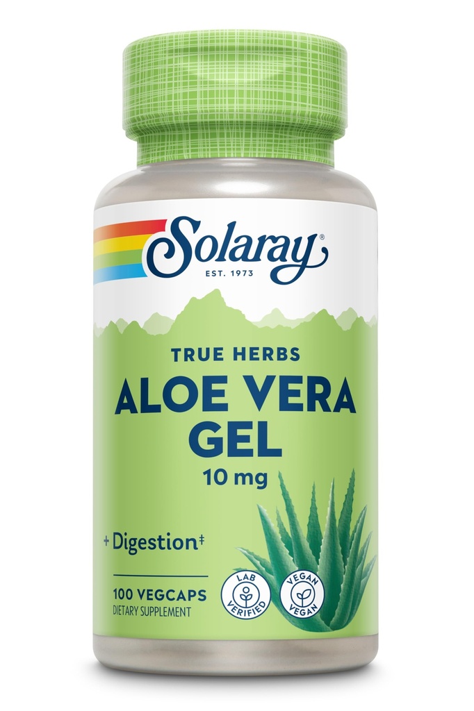 SOLARAY Aloë Vera Gel Concentrate 200X - Equivalent aan 2000mg Fresh Gel, Aloë Vera Capsules met Gember, Pepermunt en Peterselie, Herbal Wellness Support, Vegan, Non-GMO, 60 dagen garantie, 100 porties