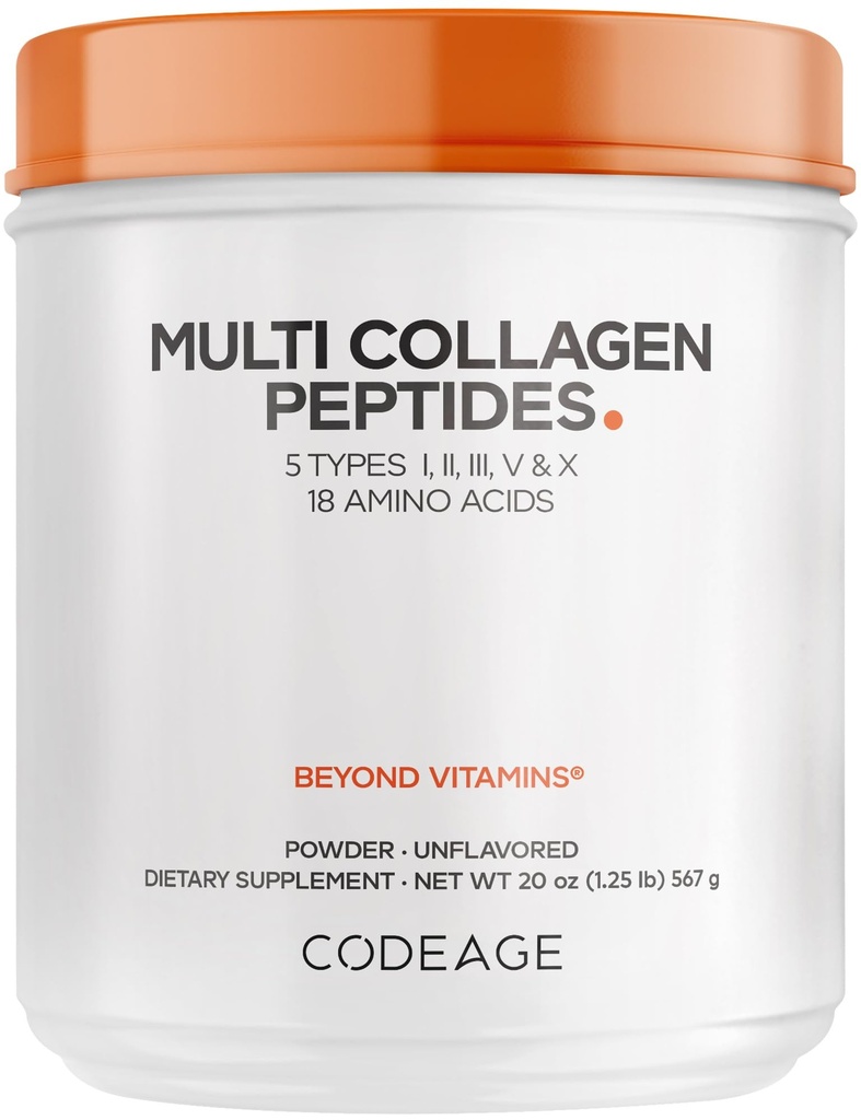 Codeage Multi Collageen Proteïne Poeder Peptiden, Gehydrolyseerde Collagen voor Vrouwen & Mannen, Collageen Supplementen, Grass Fed Bone Broth, 2-maands Supply, Unflavored, Type 1, 2, 3, 5 & 10, Non-GMO - 20 OZ
