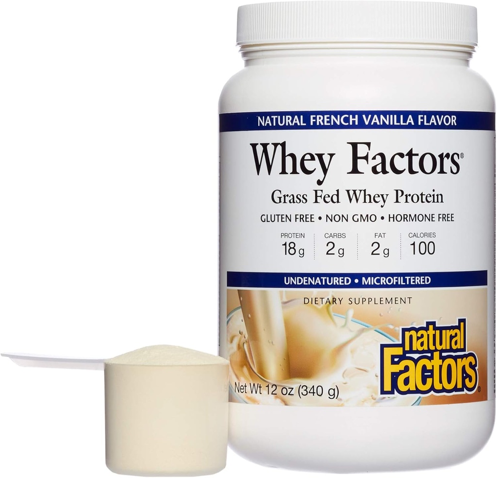 Wei Factoren door natuurlijke factoren, Gras Fed Wei Proteïne Concentraat, Aids Muscle Development en Immune Health, Franse Vanille, 12 Oz