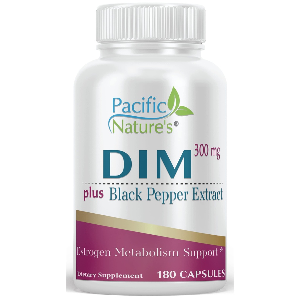 Pacific Nature's DIM 300mg with Black Pepper (180 Capsules) Diindolylmethaan Supplement for Hormone Balance and Support for Both Men & Women - Glutenvrij, Non-GMO