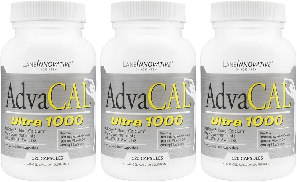 Lane Innovative - AdvaCAL Ultra 1000, Bone-Building Calcium*, inclusief vitamine D3 en Magnesium, Easy Absorptie (120 Servings) Pack of 3