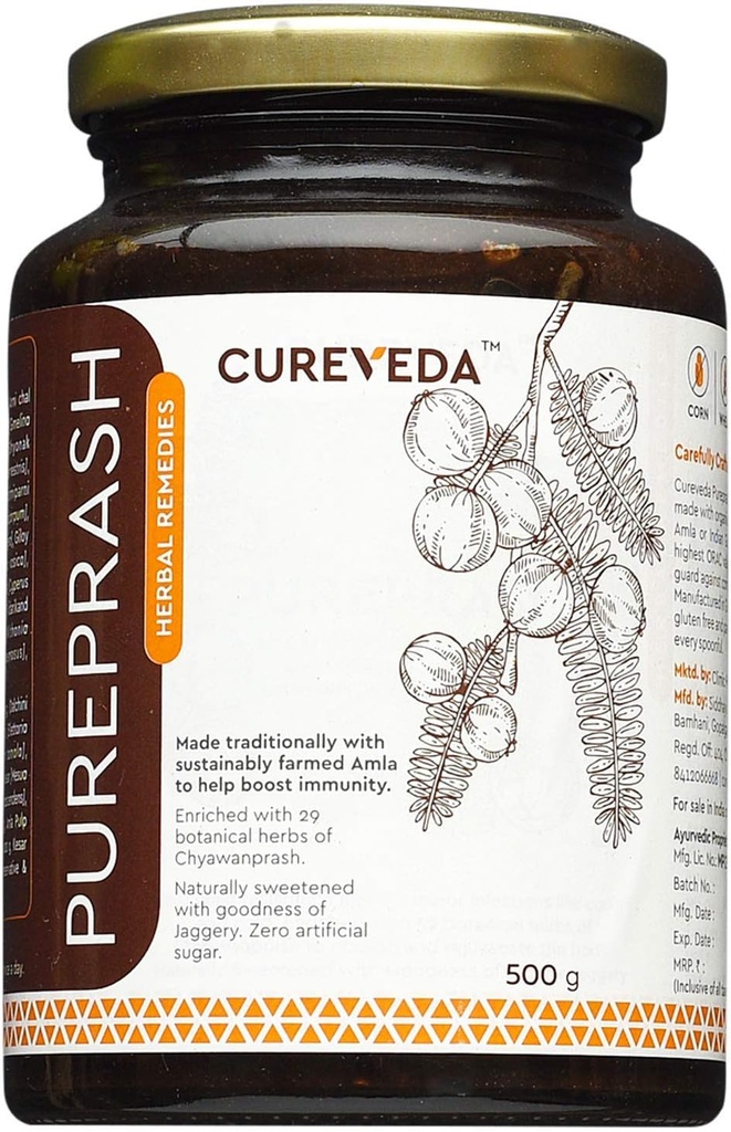 Veena Cureveda Herbal Pureprash Immunity Booster voor alle leeftijden groepen- Jaggery Based, Suikervrije Chyawanprash (500gms)