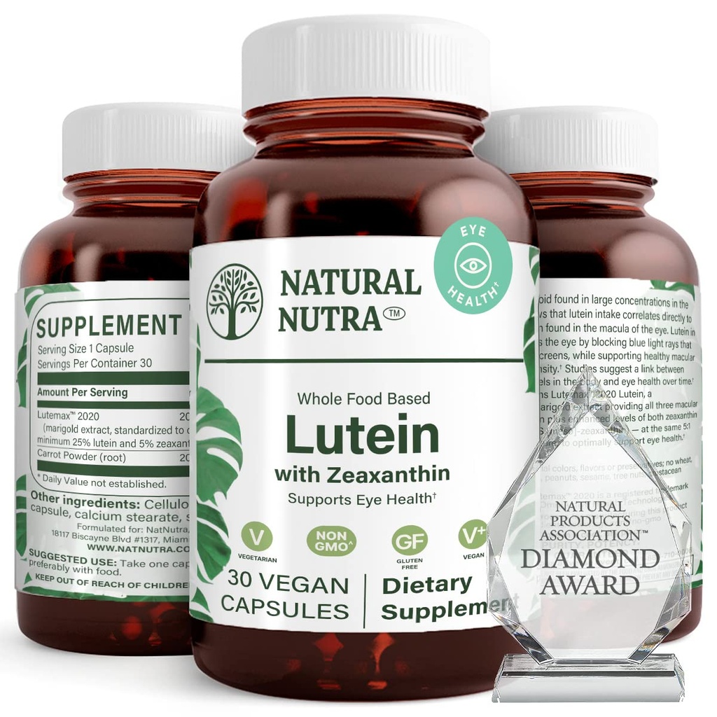 Natuurlijke Nutra Luteïne en Zeaxanthine Supplement, Maintain Vision Health, Beschermt Cell in Eyes, Verbetert het niveau van Zeaxanthine & Isomers, Ondersteuning Ooggezondheid, Glutenvrij, Sojavrij, 20mg - 30 Capsules