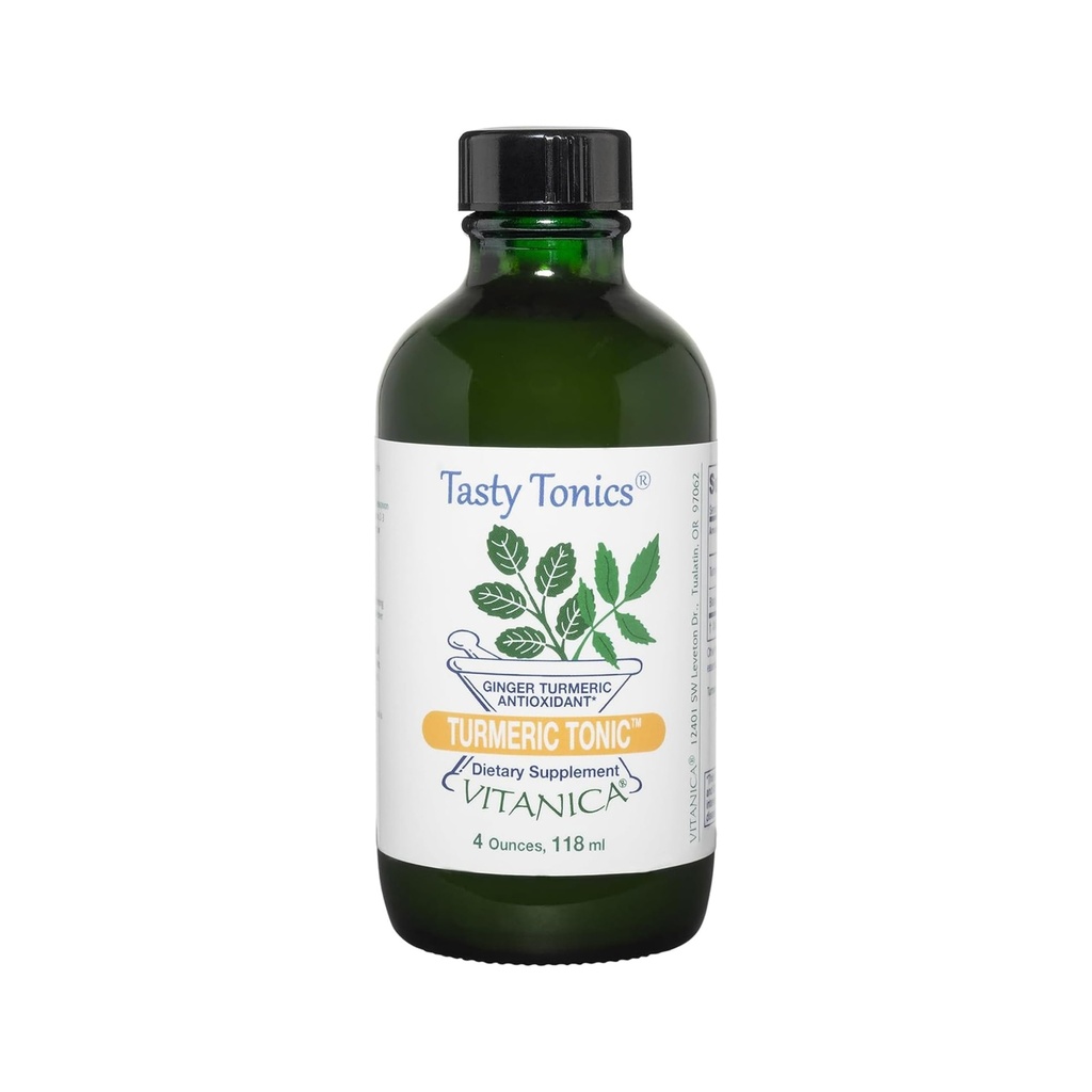 Vitanica, Kurkuma tonic, niet-GMO Liquid Turmeric Curcumin Supplement 1000 mg, met Black Pepper en Gember, Antioxidant, Veganistisch, Glutenvrij, 4 Ounce