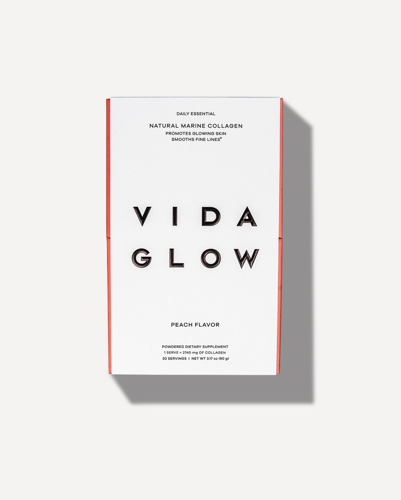 Vida Glow Marine Collageen Powder - Anti Veroudering Supplement met Collageen Peptides, bevordert gloeiende huid, sterke nagels, gezond haar 30 porties, Perzik smaak
