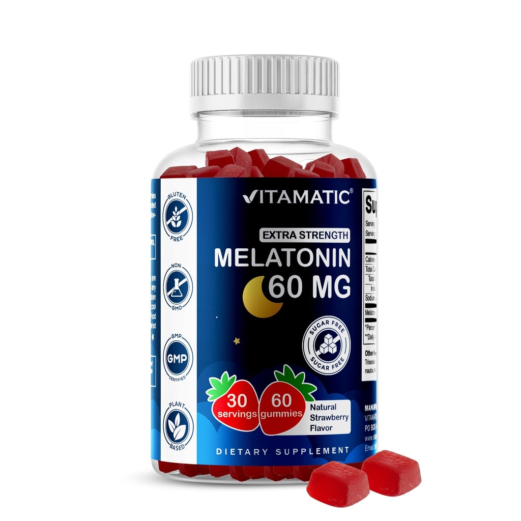 Vitamatic Sugar Free Melatonine 60 mg - 60 Vegetarische Gummies - Non-Habit Forming Supplement