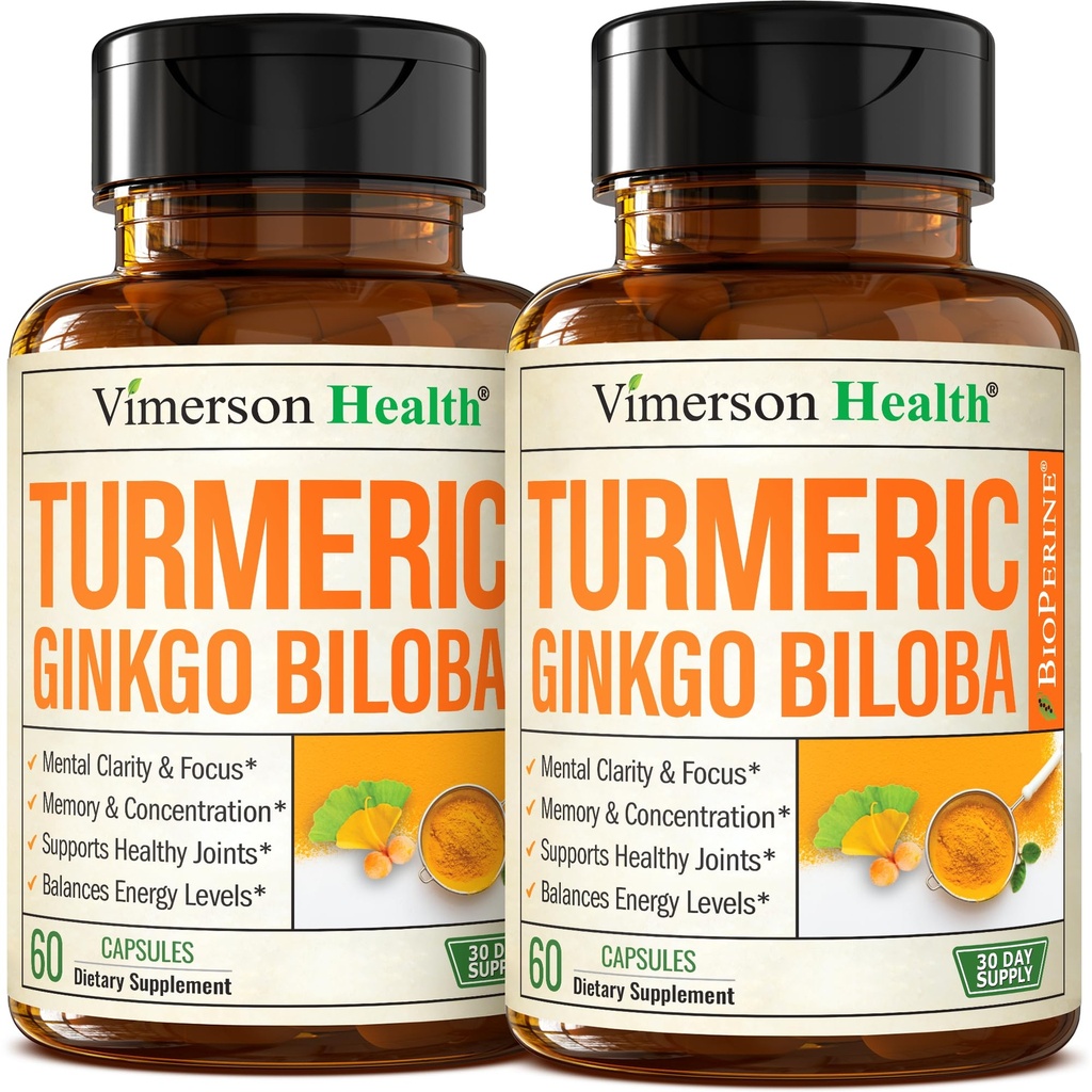Ginkgo Biloba en Kurkuma Curcumin Supplement w/Zwarte Pepper & Organic Tumeric 