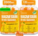 2 Packs - Magnesium Citrate Gummies for Women and Men, High Absorptie Magnesium Gummies with Ashwagandha & L-Theanine, for Immunity, Muscle & Bone Health - Vegan, Low Sugar, 120 Counts