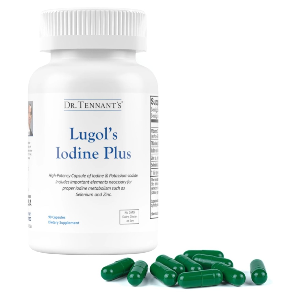 Dr. Tennant's Jodium Supplement Plus Lugol's Jodium & Kaliumiodide met essentiële Co-Factoren Selenium, Zink & Fulvic Acid Ondersteunt Thyroid & Borstgezondheid 90 Capsules
