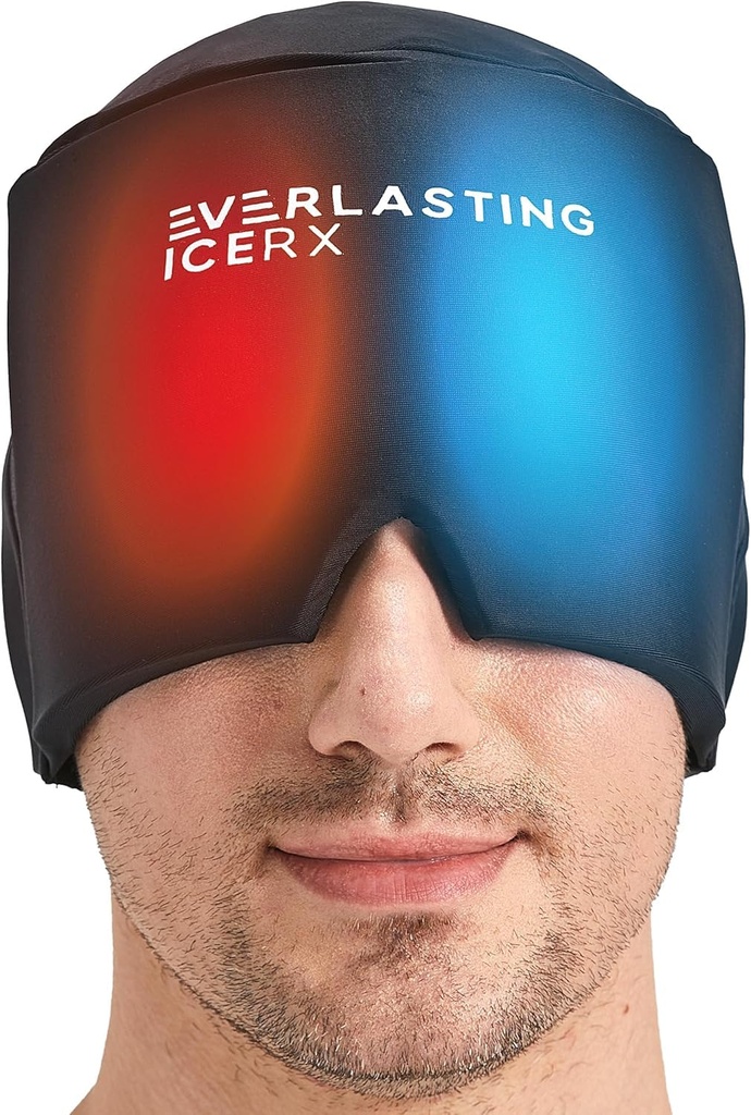 Form Fitting Gel Ice Hoofdpijn Relief Hat - Cold Therapy Hoofdpijn Relief Cap/Ice Head Wrap Ice Pack Mask, Cold Compress Hoofdpijn Relief Cap voor spanning & Stress, 20% Meer Gel, Migraine Relief Black