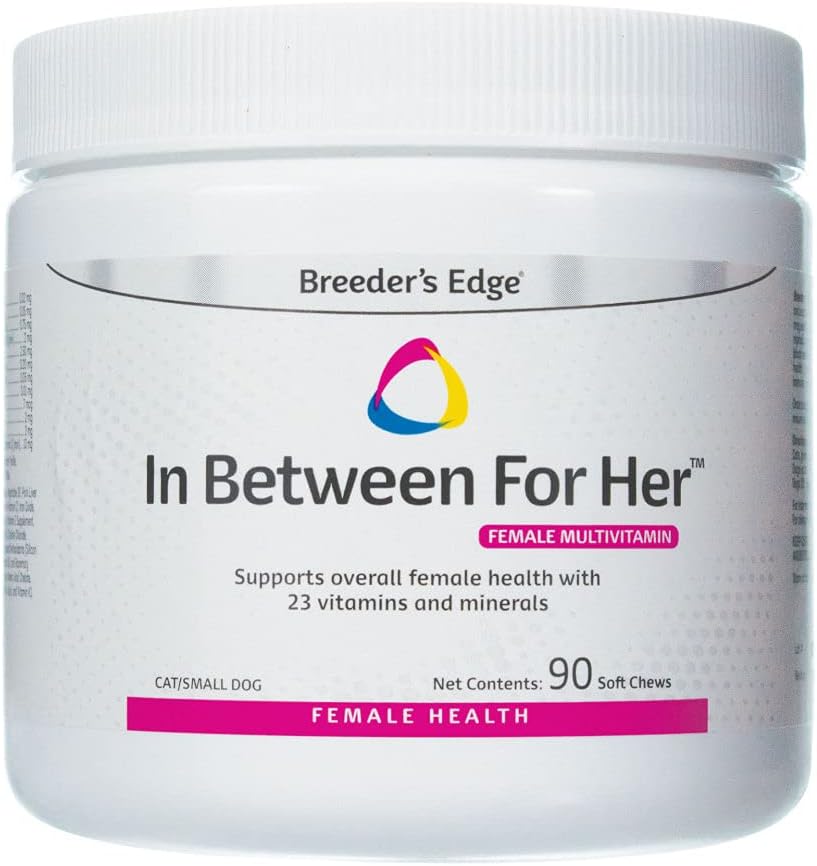Breeder's Edge in Between for Her, Daily Multivitamin for Breeding Dogs and Cats, Fills Nutritional Gaps, and Supports Moms in Between Breeding, 90 ct Cat & Small Dog