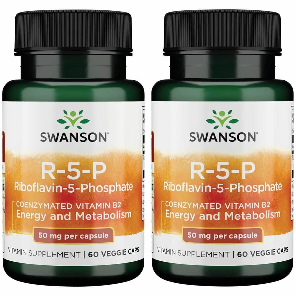 Swanson R-5-P (Riboflavine-5-phosphaat) - Vitamine B2 supplement ter bevordering van energie, stofwisseling en gezondheid van het zicht - natuurlijke wellnessformule - (60 capsules) (2 verpakkingen)