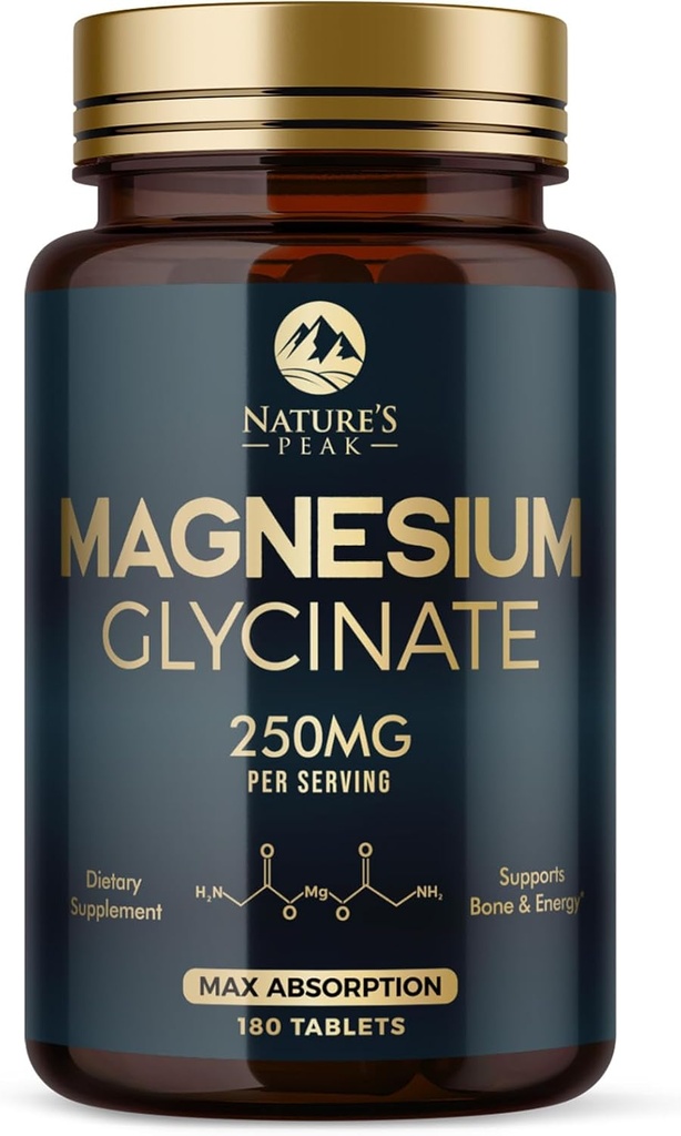 Magnesium Glycinate Chelated voor Max Absorptie - Ondersteunt bot, spier, zenuwen & hart gezondheid, natuur slaap en stress ondersteuning, beste Magnesium Supplement Pillen voor het hele lichaam ondersteuning - 180 tabletten