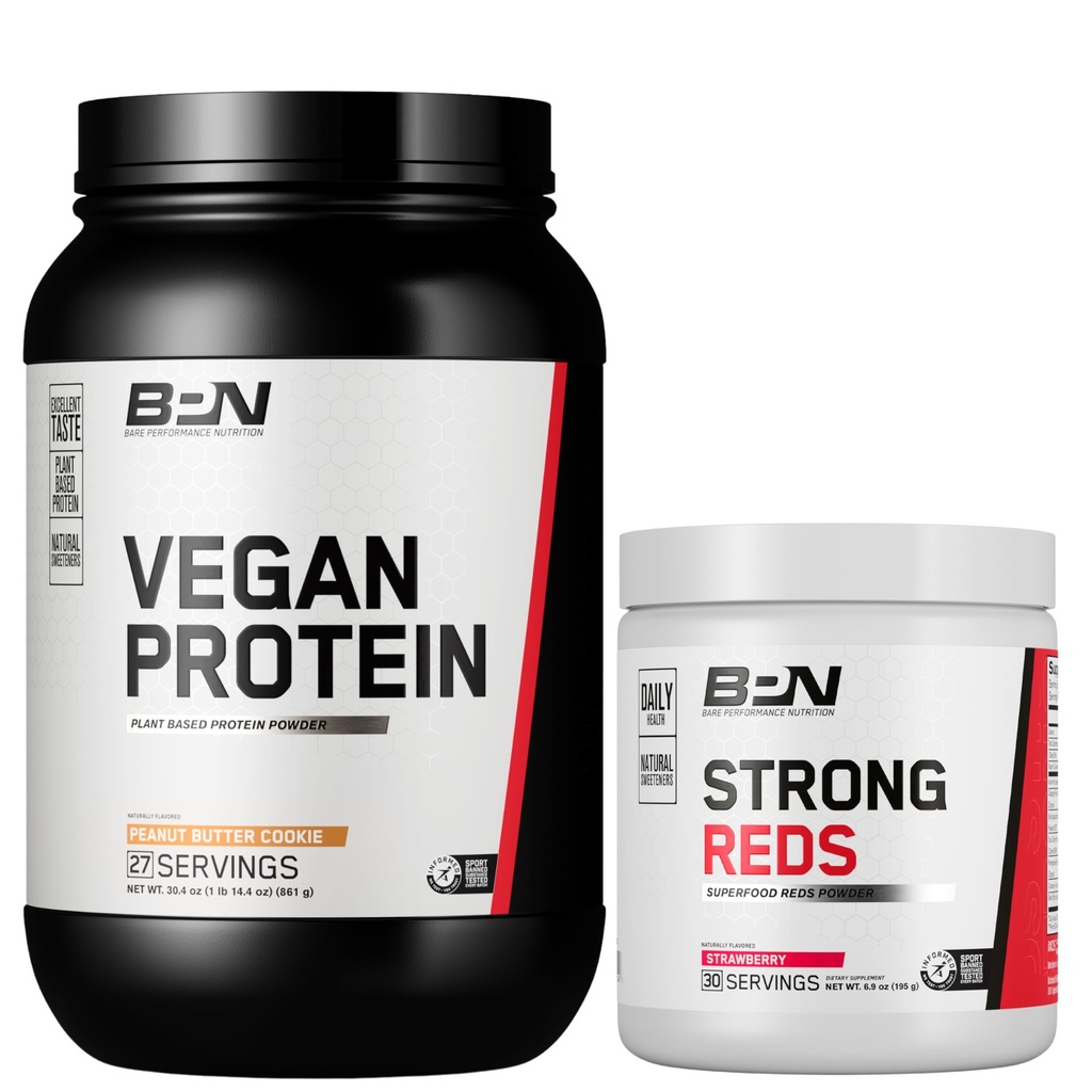 BARE PERFORMANCE NUTRITION BPN Veganistan Peanut Butter Cookie Proteïne + Sterke rode aardbeienbundel