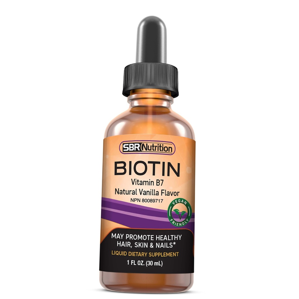 SBR Nutrition Biotin Liquid Drops, 5000mcg per portie (60) 1,0Fl.oz (30ml) Vanille