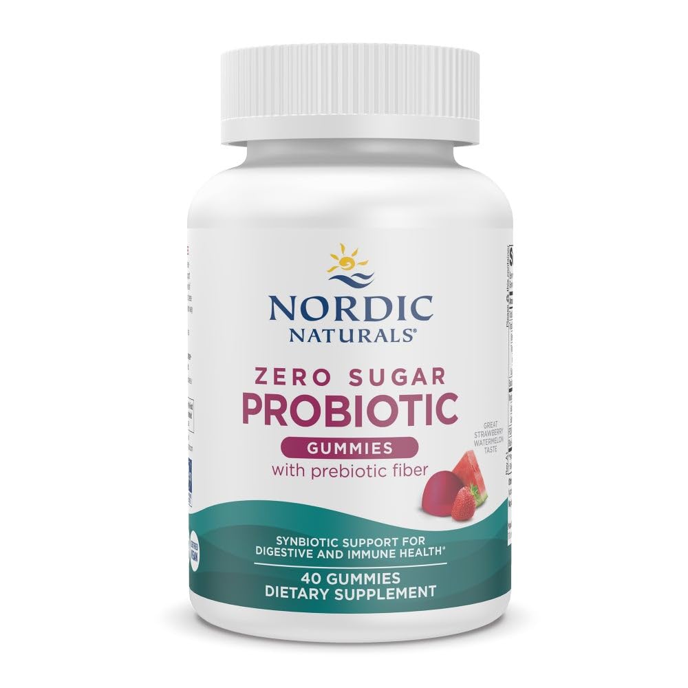 Nordic Naturals Zero Sugar Probiotic Gummies - Aardbei Watermeloen smaak - 40 Gummies - Ondersteunt spijsvertering Wellness & Immune Health - Non-GMO - Derde Getest - Veganistisch - 20 Serven