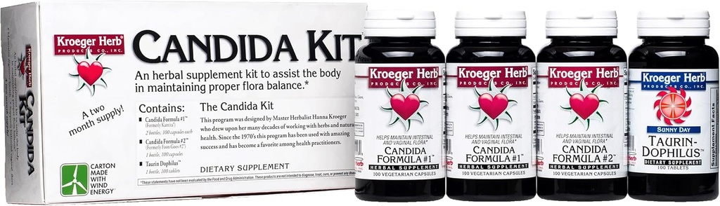 Kroeger Herb producten, Candida Support Kit, Digestief Voedingssupplement, Gut Health, Optimale Intestinale Functie, Non-GMO, Glutenvrij, Geen conserveringsmiddelen, Made in USA