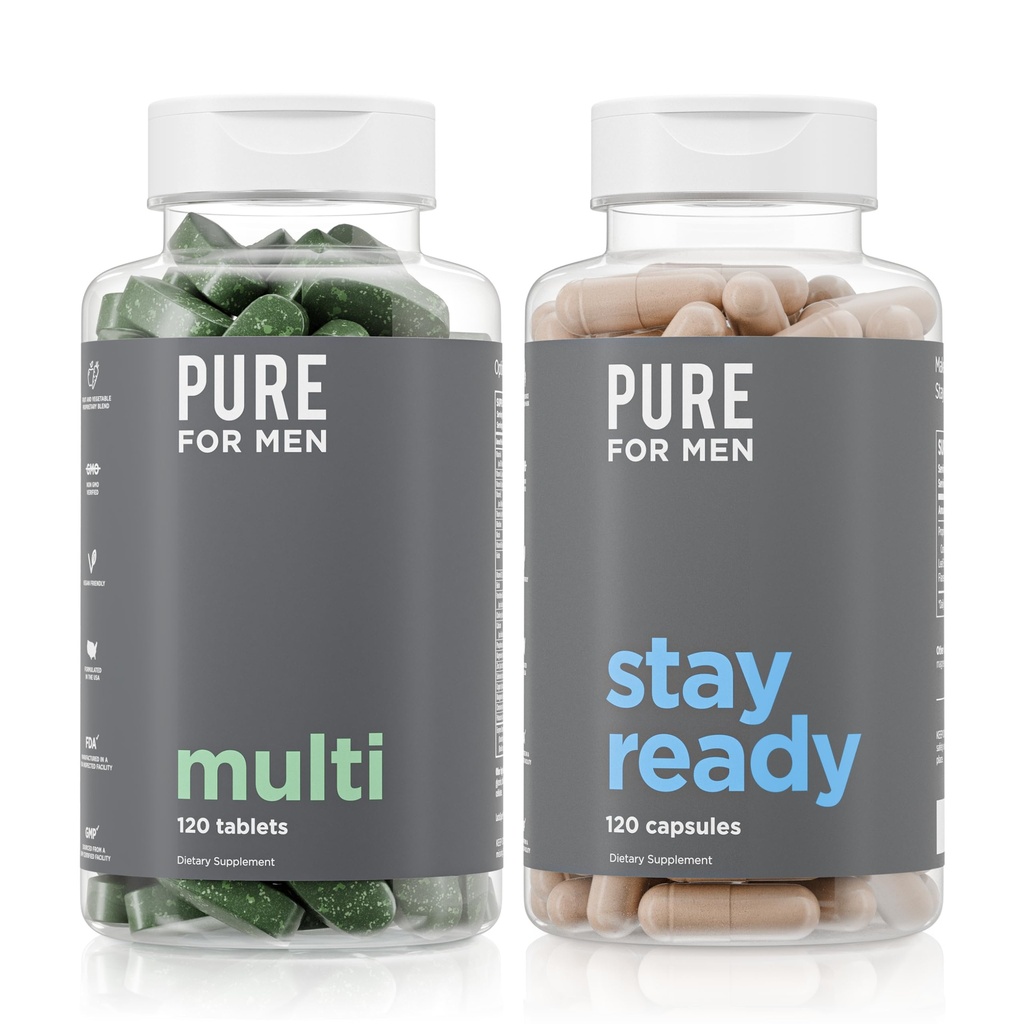 Pure for Men Original Stay Ready Fiber Supplement (120 capsules) + Vegan Multivitamine (120 capsules)