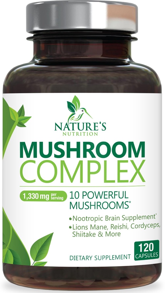 Mushroom Brain Supplement 10 in 1 Blend - High Strength Mushroom Complex with Lions Mane, Turkey Tail, Reishi, Cordyceps, Chaga & Brain Nootropic Complex for Memory & Focus Support - 120 Capsules