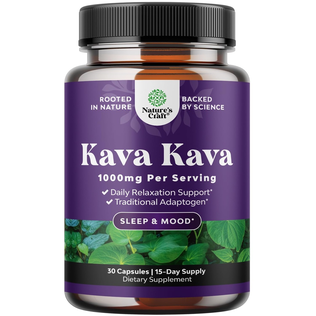 Kava Kava Root Extract Supplement 1000mg - Snelwerkende kruidenondersteuning met Kavalactonen voor Balanced Mood - Ontspannen kalmerende capsules voor stressondersteuning en betere slaap - 15 porties