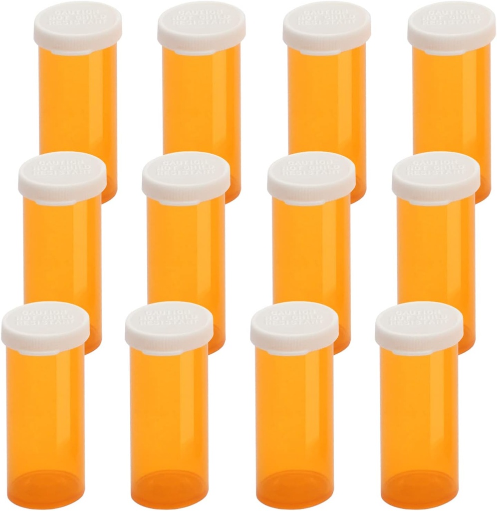 Empty Plastic Pill Bottles with Easy Open Snap Caps (Not Child Resistant), Prescription Medication Vials, Clear Containers Pill Cases Organizers (6 Dram, 12pcs)