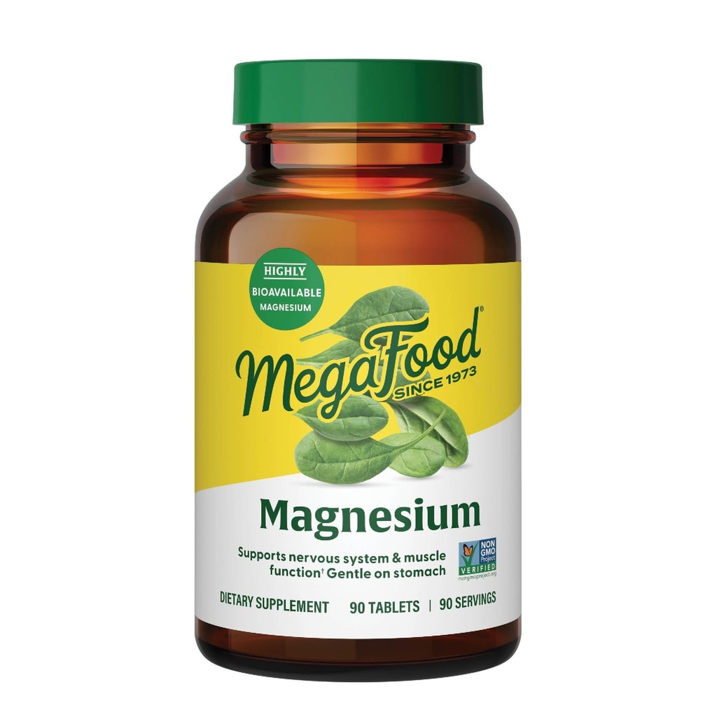 MegaFood Magnesium - Ondersteunt het hart en zenuwstelsel - Magnesiumsupplement met gefermenteerd magnesium Glycinaat - Vegan, Glutenvrij, Non-GMO en Kosher - Made Without 9 Food Allergenen - 90 Tabs