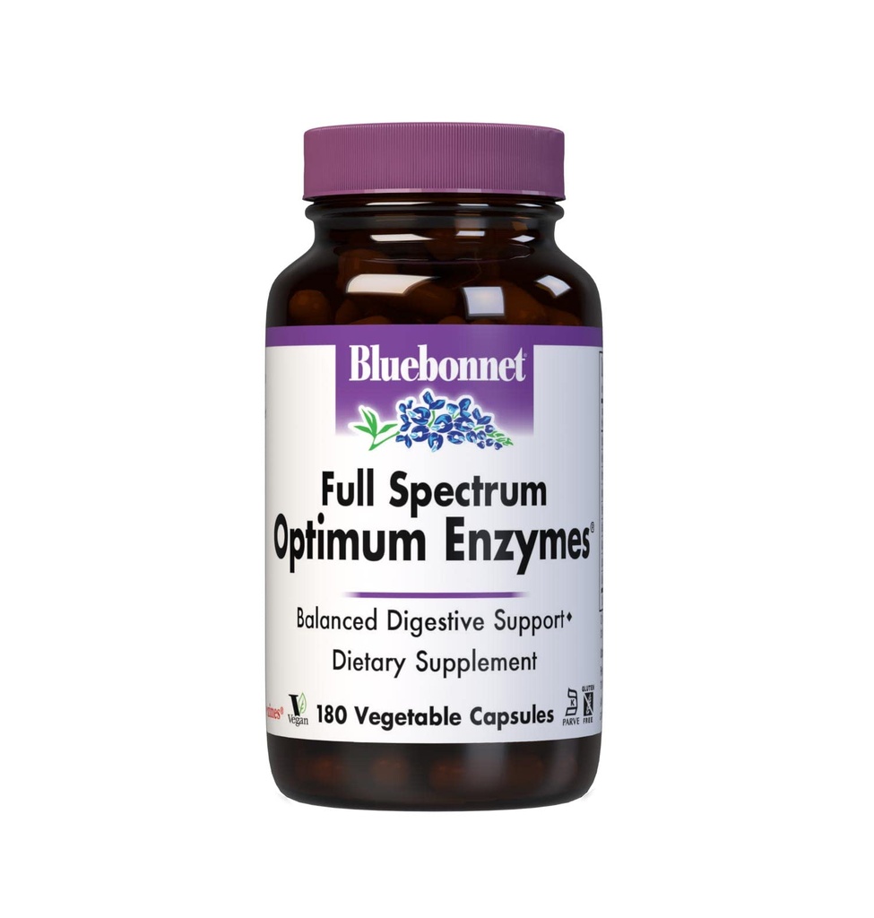 BlueBonnet Full Spectrum Optimum Digestive Enzymes - 9 Plant-based Proteolytische Enzymes - Papaya, Bromelain, Amylase Gut Health for Women & Men - Vegan & Gluten-Free - 180 Plantaardige Capsules
