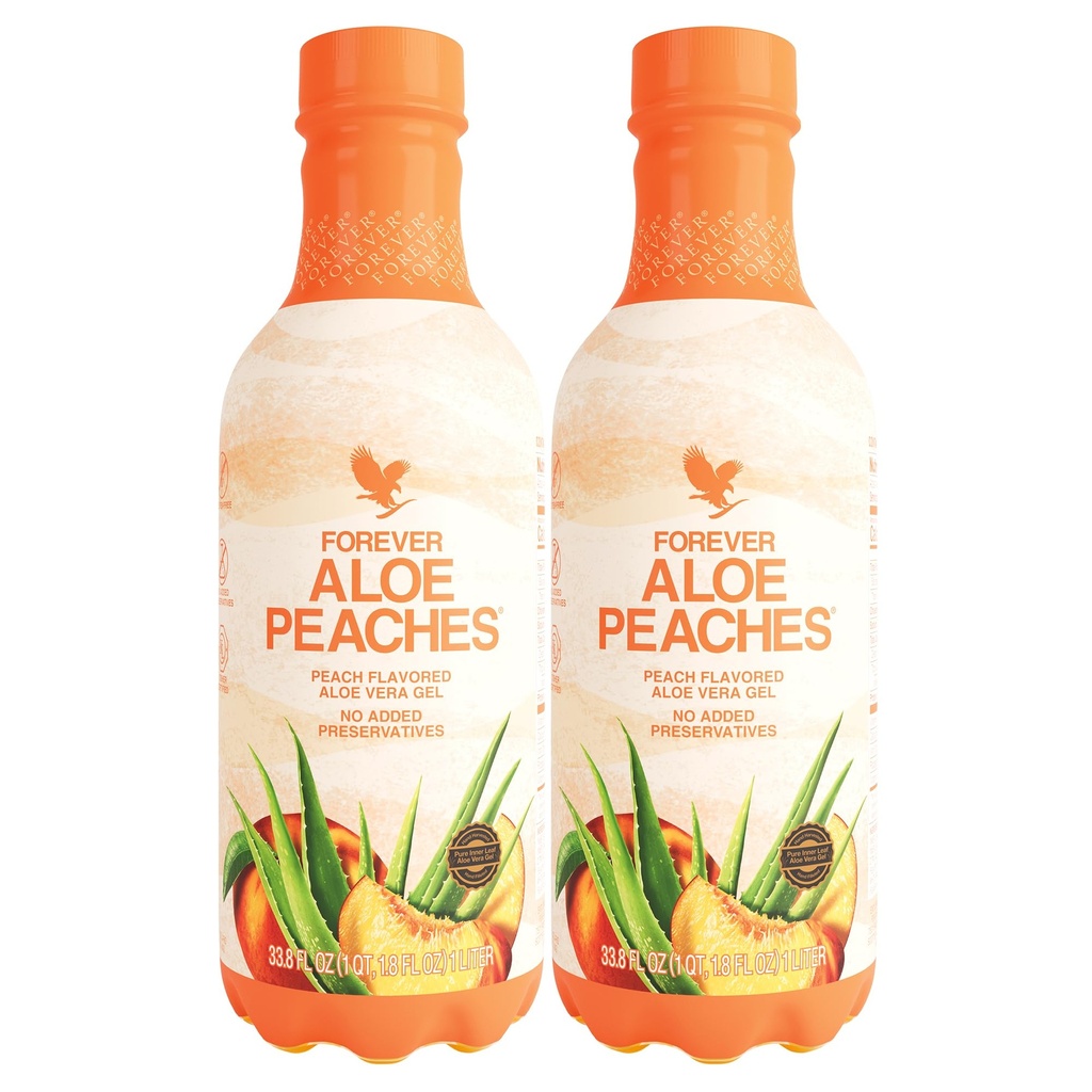 Forever Living - Aloe Peaches - Pure Aloë met Real Peach Flavor - Ondersteunt Digestie en Immuniteit - Veganistisch en Glutenvrije - 33,8 fl oz (2-Pack)