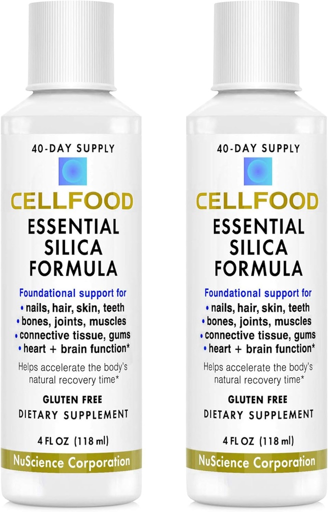 Cellfood Essential Silica Anti-Aging Formula, 4 fl oz, 2 Pack - Ondersteunt gezonde botten, gewrichten, haar, huid, nagels, tanden & Gums - Gemakkelijk te absorberen - Glutenvrij, Thiaminasevrij, niet-GMO - 80-dagen levering
