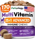 Hond Multivitamine Kauwbaar - Hond Vitaminen en Supplementen met Glucosamine - 170 Kauwen - Hip & Joint, Pet Immune Support, Huid & Coat, Gut & Heart Health - Senior & Puppy Multivitamine Pet Supplement