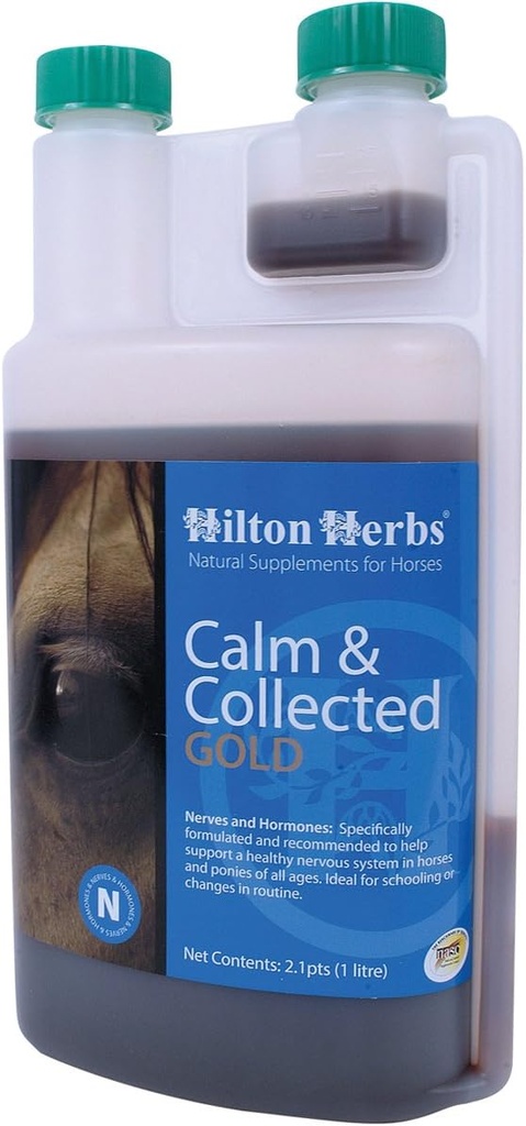 Hilton Kruiden Kalm en verzameld Gold Liquid Kruidensupplement voor nerveuze/geagiteerde paarden, 2.1pt Fles