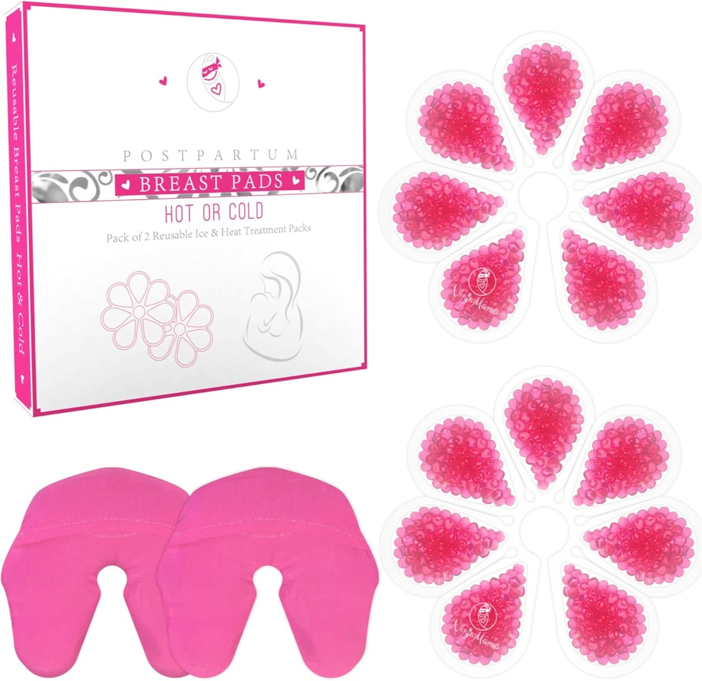 Ninja Mama Borstvoeding Ice and Heat Therapie Packs for Nursing and Pumping Moms. Verpakking van 2 met 2 Super Zachte Wasbare Mouwen. Borstvoeding. Verlichting van mastitis voor borstvoeding moeders