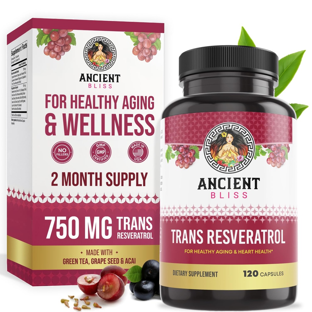 Oude Gelukzaligheid Resveratrol Krachtige Antioxidant Supplement met groene thee, Grape Seed Extract voor gezonde veroudering voor mannen en vrouwen