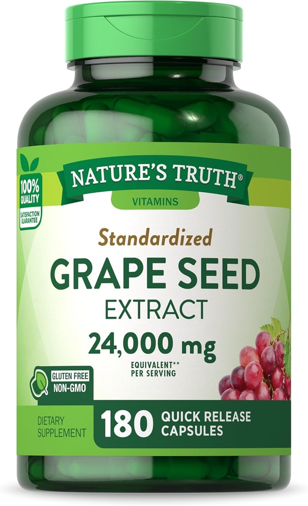 Nature's Truth Grape Seed Extract 24,000 mg | 180 Capsules | Standardized Supplement | Non-GMO & Gluten Free Formula