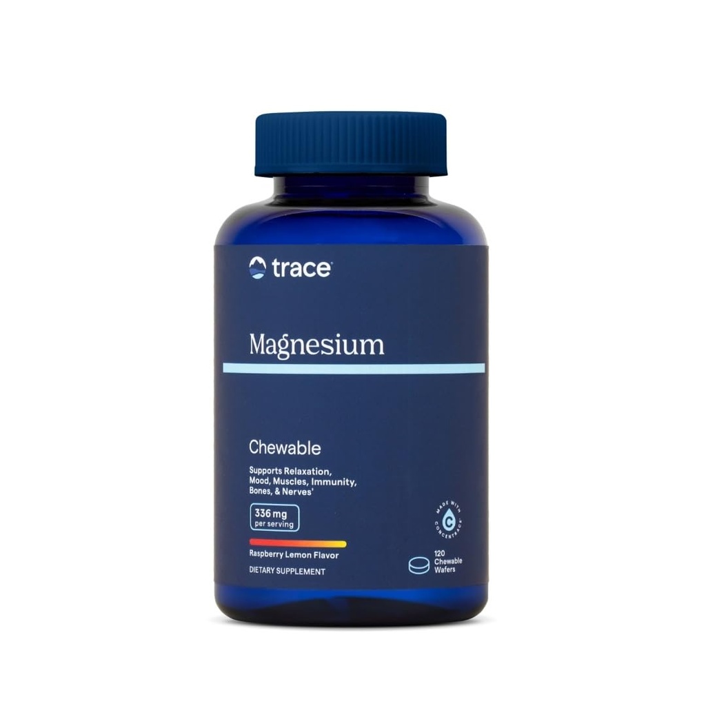 Trace Minerals Magnesium Kauwbaar - Kalme ondersteuning voor volwassenen - Cardiovasculaire gezondheid, botsterkte en immuunondersteuning - Kauwbare supplement - Raspberry Citroen - 120 Tel (30 Servings)