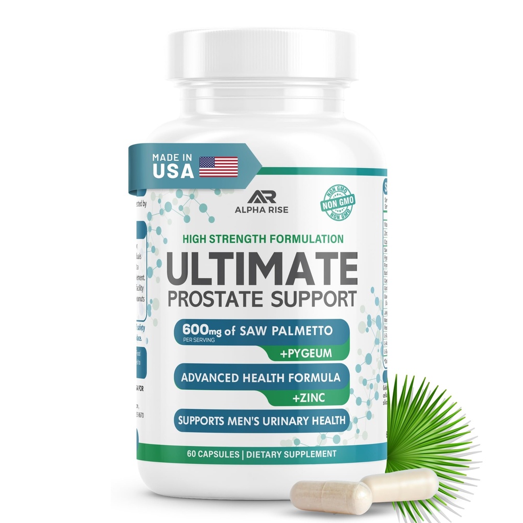 Beste Over-the-Counter Prostaat Ondersteuning Gezondheidssupplement voor mannen - 600 mg Zag Palmetto 300mg Pygeum - 16 Kruiden + Zink - Verruimde Prostaat & Stop frequente urine - 60 Capsules