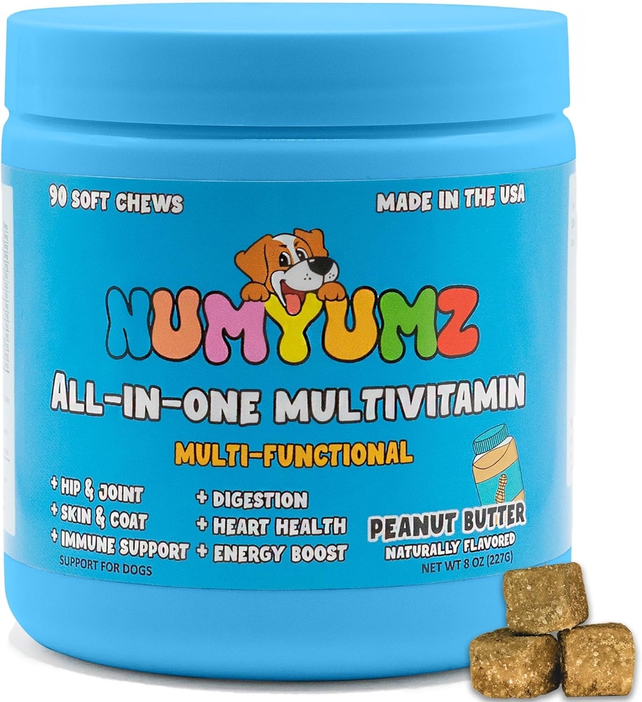 Natuurlijke 15-in-één Complete Dagelijkse Multivitamine Honden Kauwsupplement - Joint Health, Omega-3 Vetzuren, Vitaminen, Immuun Ondersteuning - Smakelijke Treats voor gezonde jas, huid, Bones - 90 Zachte Kauwen