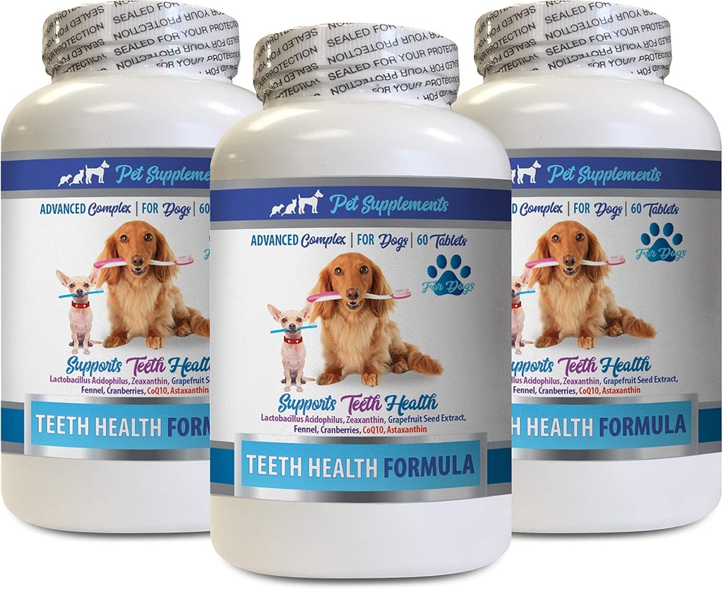 Honden Bad adem producten - Honden Tanden Gezondheid Formule - Advanced Support Complex - Overall Health - coq10 voor honden kauwen - 3 flessen (180 tabletten)