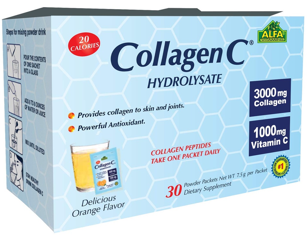 CollageenC® Collageen Peptides Hydrolysate Powder Supplement - Premium Quality Source of Antioxidants - for Immune Support, Skin, Hair, Nails & Joints support 30 sachets Pack