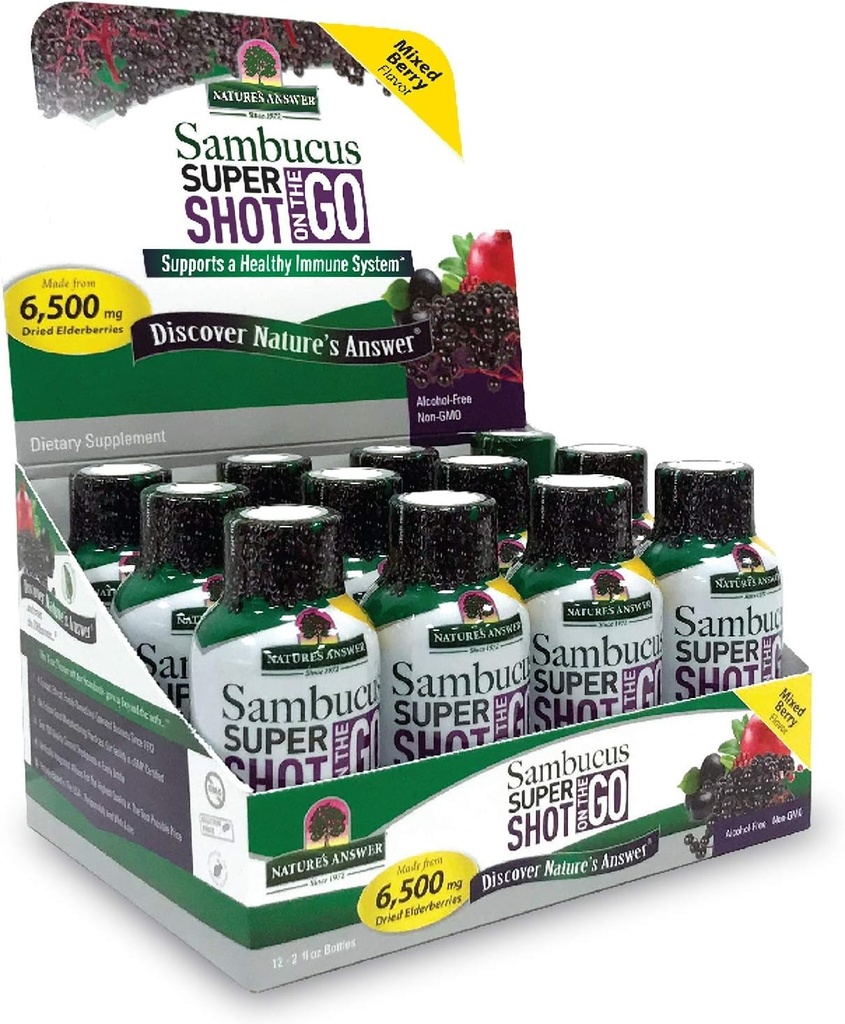 Nature's Antwoord Sambucus Immune Travel Shot (12 Pack) Vlierbes on The Go. 2oz. Alcoholvrije non-GMO Sambucus Black Elderberry Airplane/Travel Shot