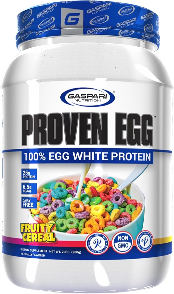 Gaspari Nutrition Proven Egg, Fruity Cereal, 100% Egg White Protein, 25g Proteine, Keto Friendly, Dairy and Lactose Free, Soy Free (2 lbs, Fruity Cereal)