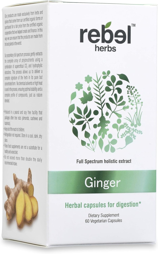 Rebel Kruiden Gember Capsules Krachtige Dual Extract, Non-GMO, Glutenvrij, Gemberwortel (Rhizome) Extract