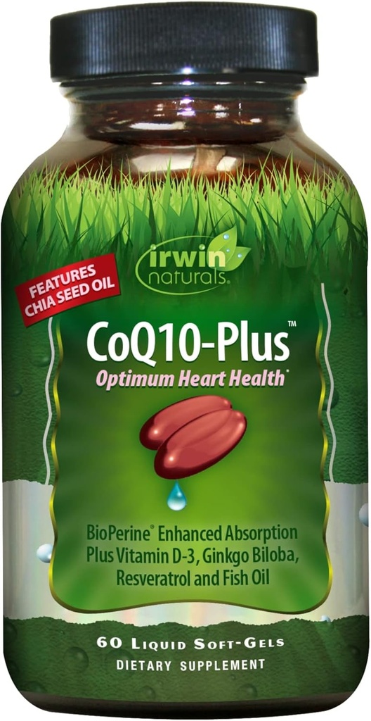 Irwin Naturals CoQ10-Plus Optimum Heart Health, verbeterde absorptie met Chia Seed Oil, 60 Liquid Soft-Gels