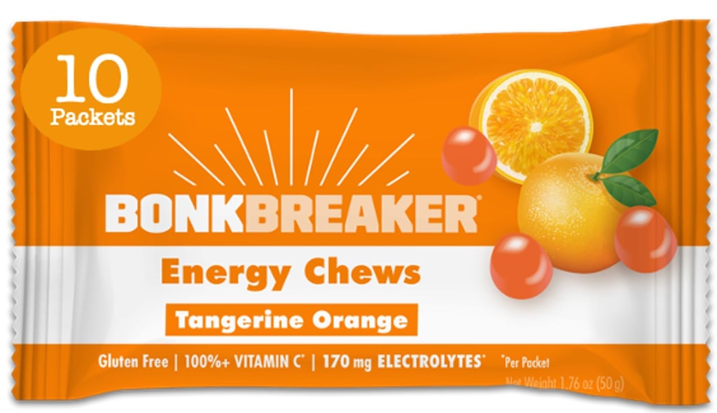 Bonk Breaker Energie Kauwen, Dairy-Free, Glutenvrije Ingrediënten om snelle energie en focus te bieden, 1 doos van 10 pakketten, Tangerine Orange