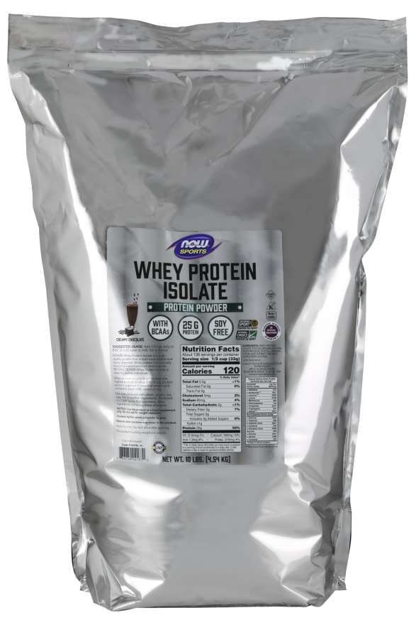 NOW Foods Sports Nutrition, Wei Protein Isolaat, 25 g met BCAA's, Romig Chocoladepoeder, 10-Pond